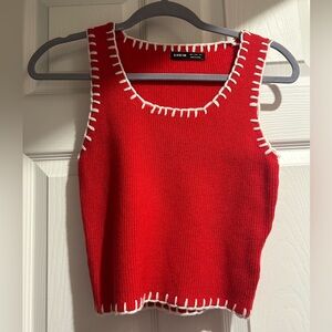 SHEIN Red Knit Top with White Accents